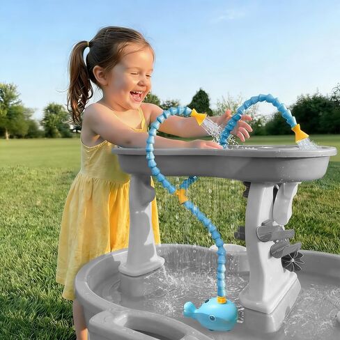 Rechargeable Water Table Pump(Huge Water Output),Kids Sand Water Play Pump, 3 Spray Modes, IPX7 Waterproof,Outdoor Toddler Activity Table Accessory in Saudi Arabia