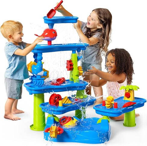 CozyBomB® Water Table for Toddlers 3-5,Sand Water Tables with Fishing Game Set,5 Tier Outdoor Toys for Kids Ages 4-8,Summer Beach Outside Sensory Table Activity, Party Birthday Gift in Kuwait