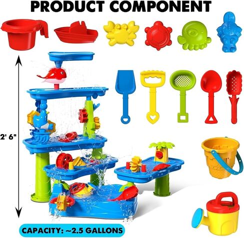 CozyBomB® Water Table for Toddlers 3-5,Sand Water Tables with Fishing Game Set,5 Tier Outdoor Toys for Kids Ages 4-8,Summer Beach Outside Sensory Table Activity, Party Birthday Gift in Kuwait