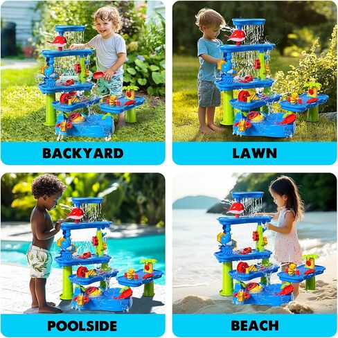 CozyBomB® Water Table for Toddlers 3-5,Sand Water Tables with Fishing Game Set,5 Tier Outdoor Toys for Kids Ages 4-8,Summer Beach Outside Sensory Table Activity, Party Birthday Gift in Kuwait
