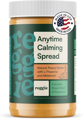 Reggie Calming Peanut Butter for Dogs, 100% Natural Dog Peanut Butter with Melatonin & L-Theanine, Lick Mat Spread for Short-Term Dog Anxiety Relief, Made in USA 16oz in Saudi Arabia