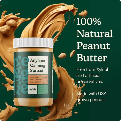 Reggie Calming Peanut Butter for Dogs, 100% Natural Dog Peanut Butter with Melatonin & L-Theanine, Lick Mat Spread for Short-Term Dog Anxiety Relief, Made in USA 16oz in Saudi Arabia