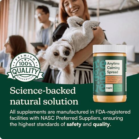 Reggie Calming Peanut Butter for Dogs, 100% Natural Dog Peanut Butter with Melatonin & L-Theanine, Lick Mat Spread for Short-Term Dog Anxiety Relief, Made in USA 16oz in Saudi Arabia