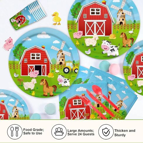 Farm Animal Birthday Party Decorations Farm Plates Tableware Barnyard Farm Birthday Party Supplies Serves 25 Farm Themed Cups, Farm Animal Napkins Red Knife/Fork/Spoon in Saudi Arabia