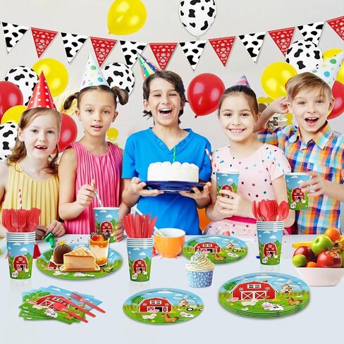 Farm Animal Birthday Party Decorations Farm Plates Tableware Barnyard Farm Birthday Party Supplies Serves 25 Farm Themed Cups, Farm Animal Napkins Red Knife/Fork/Spoon in Saudi Arabia