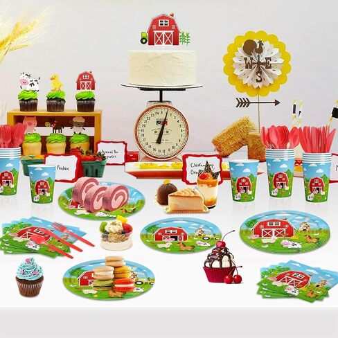 Farm Animal Birthday Party Decorations Farm Plates Tableware Barnyard Farm Birthday Party Supplies Serves 25 Farm Themed Cups, Farm Animal Napkins Red Knife/Fork/Spoon in Saudi Arabia