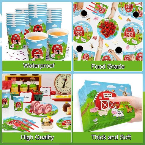 Farm Animal Birthday Party Decorations Farm Plates Tableware Barnyard Farm Birthday Party Supplies Serves 25 Farm Themed Cups, Farm Animal Napkins Red Knife/Fork/Spoon in Saudi Arabia