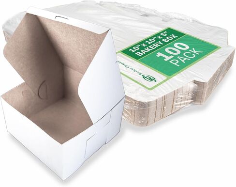 Southern Champion Tray 0977 Premium Clay Coated Kraft Paperboard White Non-Window Lock Corner Bakery Box, 10" Length x 10" Width x 5-1/2" Height (Case of 100) in Kuwait
