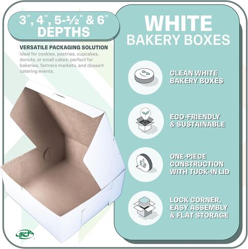 Southern Champion Tray 0977 Premium Clay Coated Kraft Paperboard White Non-Window Lock Corner Bakery Box, 10" Length x 10" Width x 5-1/2" Height (Case of 100) in Kuwait