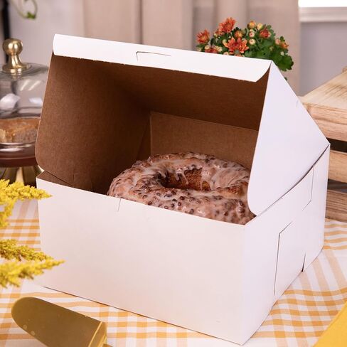 Southern Champion Tray 0977 Premium Clay Coated Kraft Paperboard White Non-Window Lock Corner Bakery Box, 10" Length x 10" Width x 5-1/2" Height (Case of 100) in Kuwait