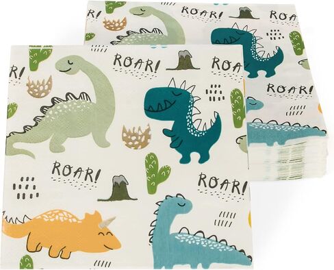 Dinosaur Napkins, Dinosaur Party Napkins for Dino Theme Party Birthday Dinner Dessert, Cute, 6.5 x 6.5 Inches, 40 Count in Kuwait