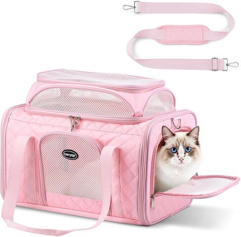 Airline Approved Cat Carrier with Expandable Top, 17x11x9.5 in, Pink in Saudi Arabia