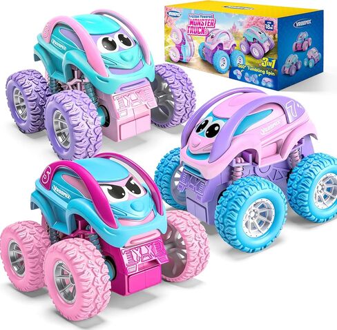 Vroomix JOVA 3 Pack Monster Truck Toys for Kids Girls, Friction Powered Pull Back Car Toys with Crash, Flip & Bouncing for Girls Age 18 Month and Up, Kids Girl Toys Birthday Gifts in Kuwait