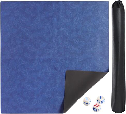 Mahjong Mat, Mahjong Table Mat with Prints & Extra Dice, for Poker, Card, Mahjong, Dominoes Games (Blue, 35 inches) in Kuwait