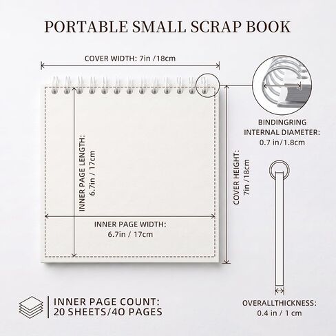 Small Scrapbook Album, Portable Small Scrapbook 7x7 Inches, 40 Pages, 360° Rotating Spiral Mini Scrapbook for 4"x6" Photos, Scrapbooking for Drawing, Collage, Doodling, DIY, Photos and Tickets in Saudi Arabia