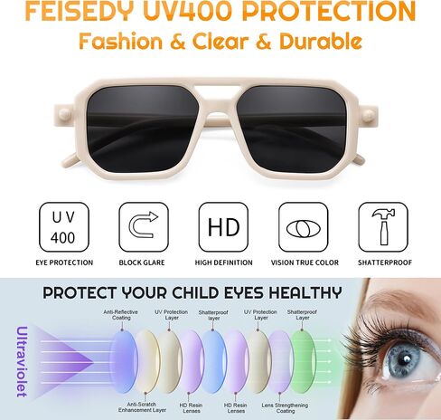 FEISEDY Kids Polarized Sunglasses Rubber Trendy Pilot for Boys Girls Age 3-14 UV400 Sport Outdoor Toddler B2789 in Kuwait