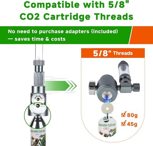 Desktop CO2 Regulator with 80g Disposable CO2 Cartridge with Solenoid Valve, Complete Aquarium CO2 System, Compatible with 5/8" Threaded for Nano Aquariums in Kuwait
