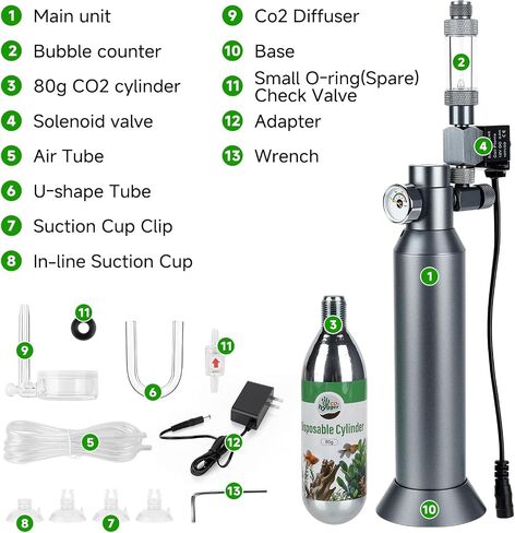 Desktop CO2 Regulator with 80g Disposable CO2 Cartridge with Solenoid Valve, Complete Aquarium CO2 System, Compatible with 5/8" Threaded for Nano Aquariums in Kuwait