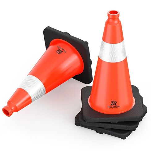 RoadHero (4 Pack) Traffic Safety Cones 18 Inch with Black Weighted Base, Plastic PVC Cone, Orange Cones with Reflective Collar, Cones for Parking Lot, Construction Events, Road Safety in Kuwait