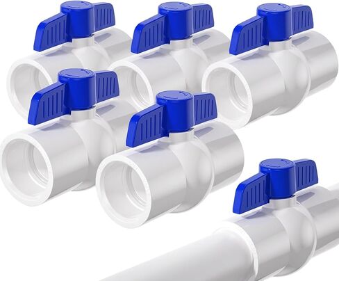 10PCS 1/2Inch PVC Ball Valve, Shut-Off Valve Socket with Red T-Handle, Slip PVC Ball Valve Water Supply Lines, Outdoor Plumbing & Irrigation System in Kuwait