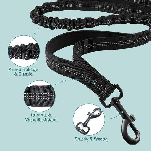 Upgrade Hands Free Double Dog Leash for 2 Dogs with Thickened Waist Pad, Adjustable Waist Leash for Dog Walking with 360° Swivel Double Safety Lock, Fanny Pack, Heavy Duty Bungee for Medium Large Dogs in Saudi Arabia