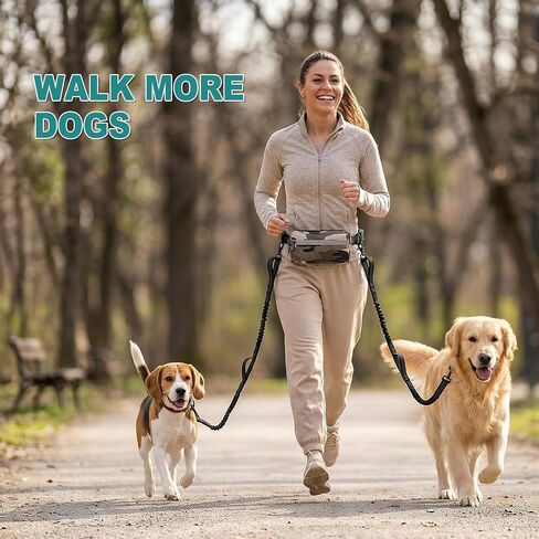 Upgrade Hands Free Double Dog Leash for 2 Dogs with Thickened Waist Pad, Adjustable Waist Leash for Dog Walking with 360° Swivel Double Safety Lock, Fanny Pack, Heavy Duty Bungee for Medium Large Dogs in Saudi Arabia