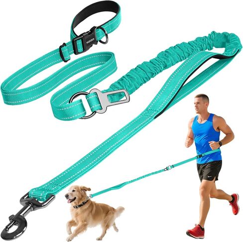 Hands Free Dog Leash by Kazazoo, Adjustable 5.8-8.5FT Heavy Duty Bungee Waist Leash, Reflective Stitches & Quick Off Bucklefor Walking, Jogging,Medium to Large Dogs Up to 150 lbs M Size Black in Kuwait
