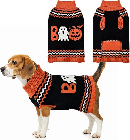 Halloween Dog Stripe Sweater Cute Pumpkin Ghost Pattern Pet Knitwear Clothes Festival Boo Letters Outfits Halloween Costume for Small Middle Large Dogs 2XL in Saudi Arabia