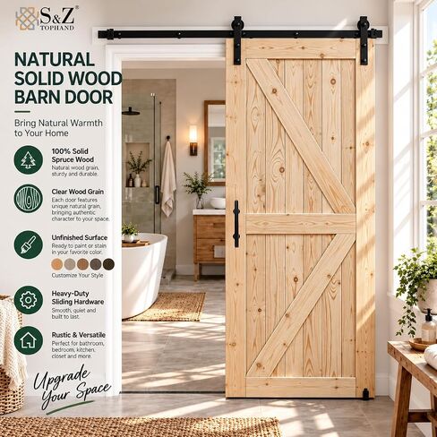 S&Z TOPHAND® 38in x 84in باب الحظيرة البريطاني غير المكتمل مع مجموعة أدوات منزلقة / خشب صلب / باب منزلق / أسطح مزدوجة / مطلوب تجميع بسيط in Kuwait