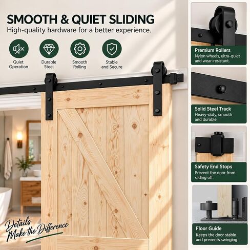 S&Z TOPHAND® 38in x 84in باب الحظيرة البريطاني غير المكتمل مع مجموعة أدوات منزلقة / خشب صلب / باب منزلق / أسطح مزدوجة / مطلوب تجميع بسيط in Kuwait