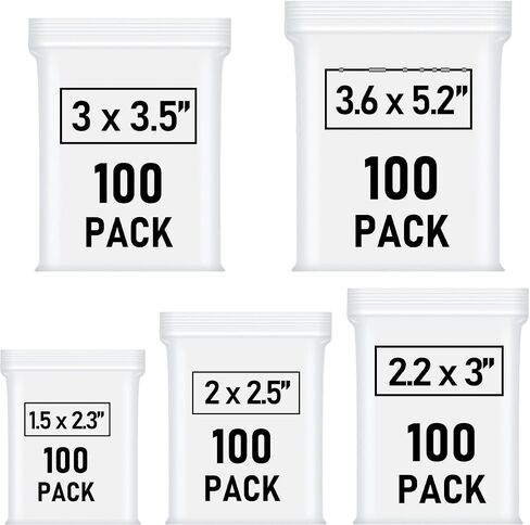 500 Pcs Small Plastic Bags, Small Zip Lock Bags, Mini Baggies, Jewelry Bags Clear Plastic, 5 Assorted Sizes, Resealable Poly Bags for Pill, Storage, Candy, Packaging in Kuwait