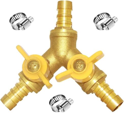 Joywayus Hose Barb Ball Valve 1/4" Hose Barb Y Shaped Type 3 Way with 2 Switch Brass Shut Off Ball Valve Fitting Include 3 Clamps in Kuwait