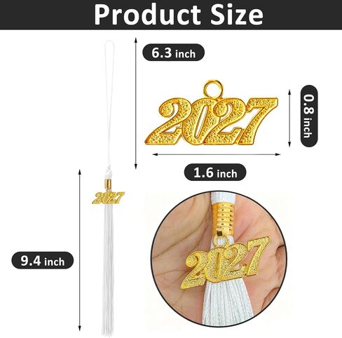 2027 Graduation Tassel, Graduation Tassel White 2027 Grad Cap Tassels for Graduate Cap Hat Decorations with 2027 Year Gold Charm for Graduations Ceremonies Accessories in Kuwait