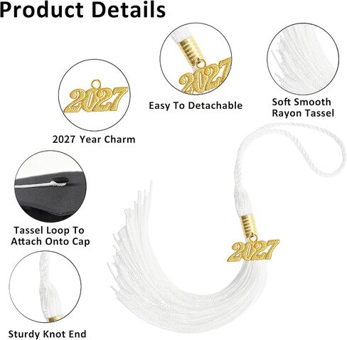 2027 Graduation Tassel, Graduation Tassel White 2027 Grad Cap Tassels for Graduate Cap Hat Decorations with 2027 Year Gold Charm for Graduations Ceremonies Accessories in Kuwait