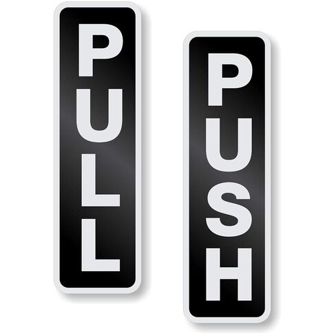 SmartSign Push/Pull Door Sign Kit, 1.5" x 5", Anodized Aluminum, Embedded Print, Permanent Adhesive Backing with Paper Liner, Scratch-Proof, Black/Silver, Rounded Corners, USA-Made in Kuwait