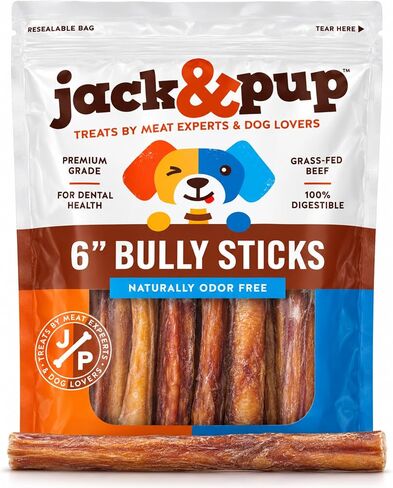 Jack&Pup 6 Inch Bully Sticks, Single Ingredient Long Lasting Dog Chews (6 oz, 5-7 Sticks) Pizzle Sticks for Dogs in Kuwait