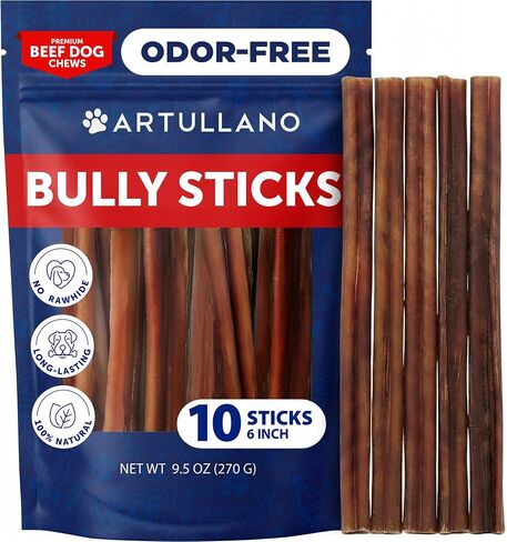 Natural Bully Sticks For Large Dogs - 6 inch, 10 Bully Sticks - Odor free in Kuwait