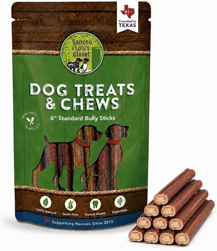 Sancho & Lola's Bully Sticks for Dogs, 6-Inch Standard Low-Odor, 10 Count in Saudi Arabia