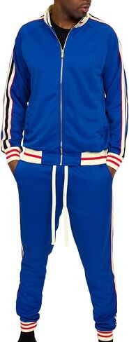G-Style USA Men's 2-Piece Tracksuit Set Cotton Blend Zip-Up Jogging Sweatsuit With Trim Detail S-5XL in Kuwait
