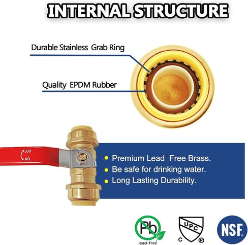 HQMPC Pex Ball Valve 2 Sets 1/2" Push in Ball Valve Shut Off Valve Plubing Pex Ball Valve Push Valve(2Sets, 1/2") in Kuwait