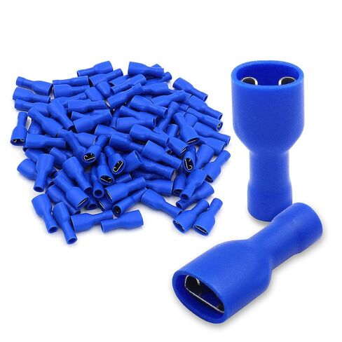 Baomain Male Quick disconnects Vinyl Insulated Spade Wire Connector Electrical Crimp Terminal 16-14AWG 6.3mm Blue MDD 2-250 Pack of 100 in Kuwait