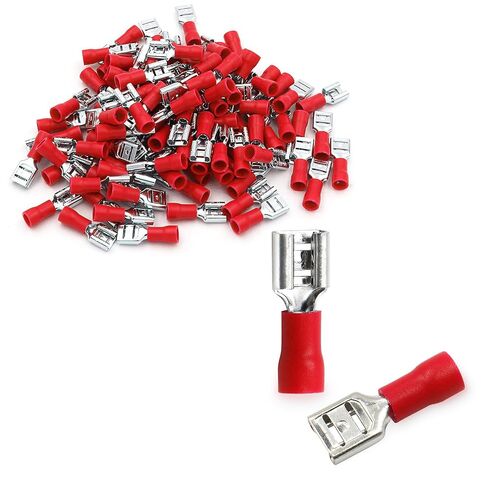 Baomain Male & Female Quick disconnects Vinyl Insulated Spade Wire Connector Electrical Crimp Terminal 22-16 AWG 6.3mm Red Pack of 100 in Kuwait