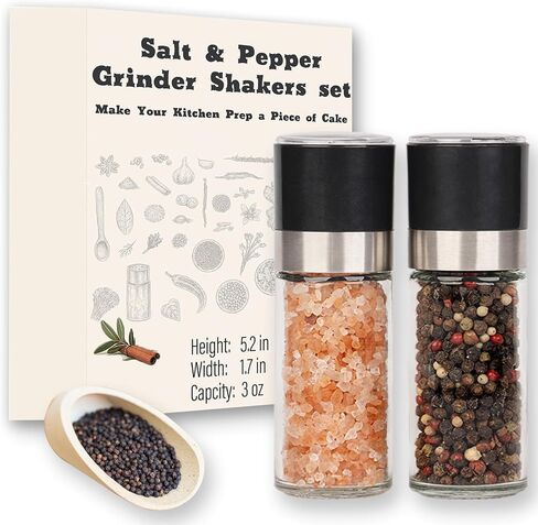 Salt and Pepper Grinder Set - Spice Shakers with Adjustable Coarseness for Kitchen Seasoning (1.7 inches x 5.1 inches) in Kuwait