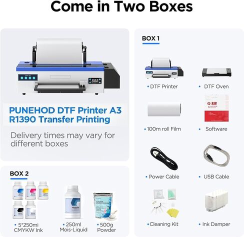 PUNEHOD R1390 DTF Printer with Oven, A3 Transfer Printer Machine, Direct to Film, White Ink Circulation System, 13" Print Width, Compatible with Multiple Fabrics, Custom T Shirt Printing Machine in Saudi Arabia