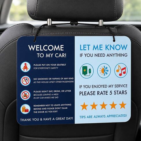 Rideshare Car Sign 2-Pack — Better Customer Relations, Higher Ratings and More Tips with a Large Universal Sign, Accessory for Uber Drivers, for Lyft Drivers, Rideshare Drivers in Kuwait