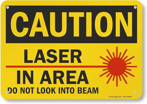 SmartSign - U9-2435-NA_7x10 لافتة "تحذير - الليزر في المنطقة، لا تنظر إلى الشعاع" | 7 × 10 بوصة ألومنيوم أسود/أحمر على أصفر in Kuwait