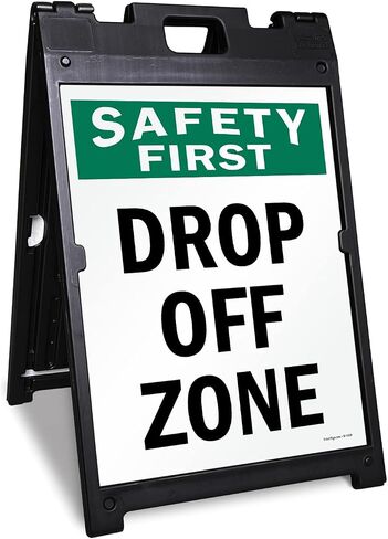 SmartSign 24 x 18 inch “Safety First - Drop Off Zone" Two-Sided BabyBoss A-Frame Sign Kit, Plastic, Multicolor (1 A-Frame + 2 Sign Panels), Made in USA in Kuwait
