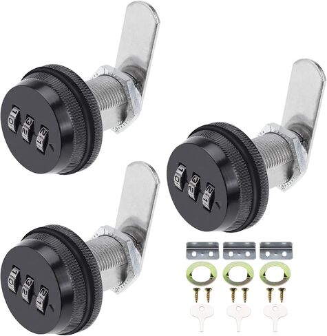 3 Pack Combination Cam Lock 1-1/8" Cylinder Coded Cabinet Lock Metal Security Locks Black Password Lock for Cabinet Drawers in Kuwait