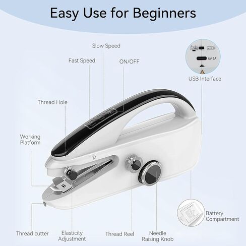 Ninonly Handheld Sewing Machine for Beginners, Portable Mini Sewing Machine with Two Speed Modes for Quick Home Repairs Birthday Christmas Mom Valentine's Day Gifts (White) in Saudi Arabia