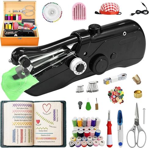 169-Piece Kit Handheld Sewing Machine with Wooden Sewing Box in Kuwait